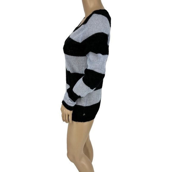 Maison Scotch mohair blend sweater 2 black light blue striped crew neck - Picture 5 of 13